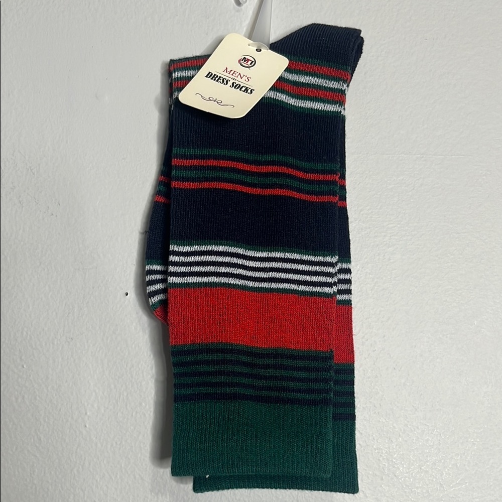 Men's Striped Dress Socks - Navy, Red, Green